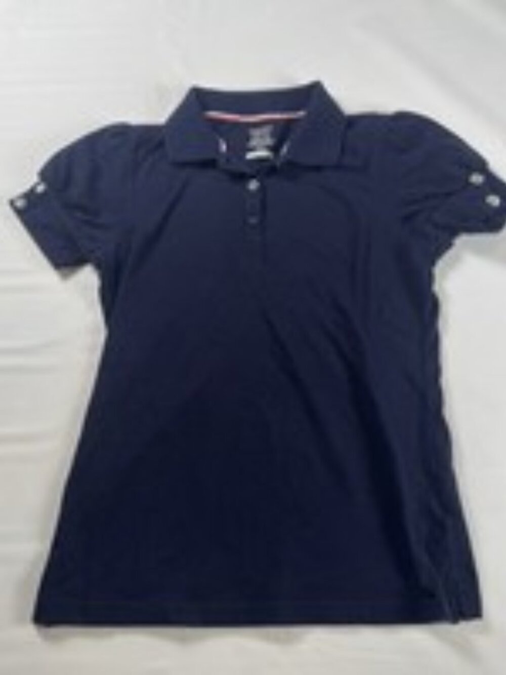 French Toast Girls L 10-12 School Uniform Polo Shirt Navy Blue Rhinestone Sleeve
